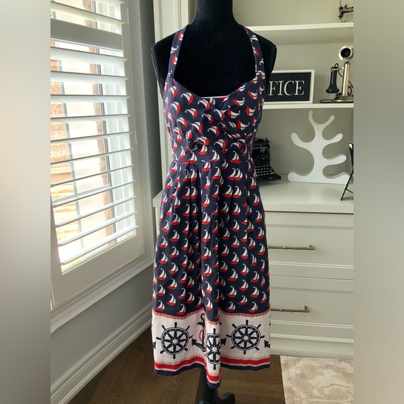 ANTHROPOLOGIE Postmark Winward Nautical Sailboat Halter Dress Women’s SZ USA 2 - Picture 14 of 16
